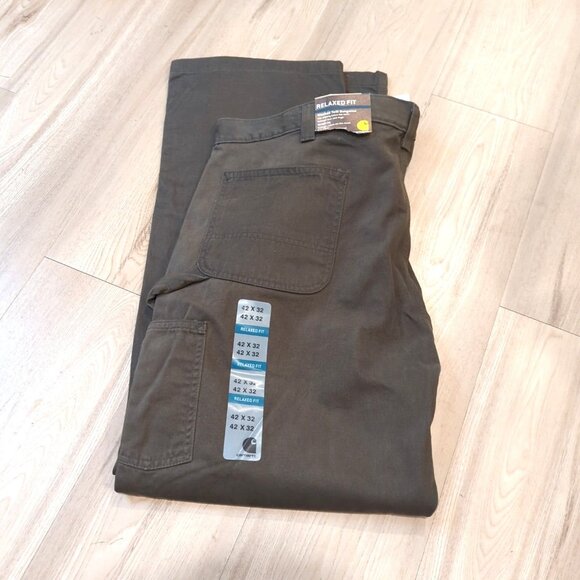 Carhartt Pants Wash Twil Mens 42x32 Moss Green Carpenter Dungaree NEW-lp - Picture 2 of 9